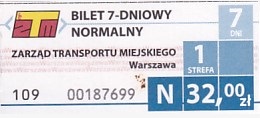 Communication of the city: Warszawa (Polska) - ticket abverse.