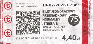 Communication of the city: Warszawa (Polska) - ticket abverse.