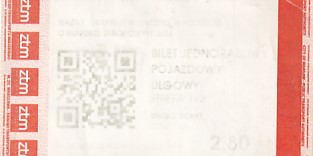 Communication of the city: Warszawa (Polska) - ticket abverse. cena: 2,80zł