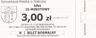 Communication of the city: Wieliczka (Polska) - ticket abverse