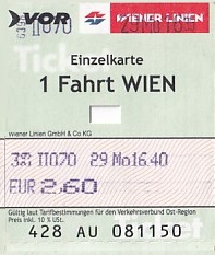 Communication of the city: Wien (Austria) - ticket abverse. 