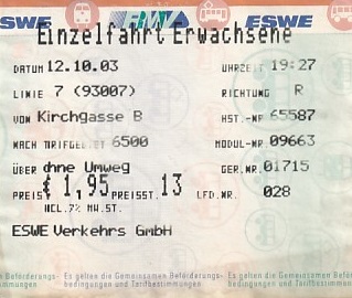 Communication of the city: Wiesbaden (Niemcy) - ticket abverse
