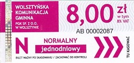 Communication of the city: Wolsztyn (Polska) - ticket abverse.