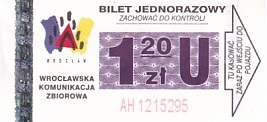 Communication of the city: Wrocław (Polska) - ticket abverse. 