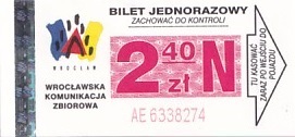 Communication of the city: Wrocław (Polska) - ticket abverse. 