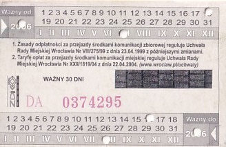 Communication of the city: Wrocław (Polska) - ticket reverse