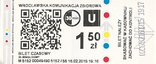 Communication of the city: Wrocław (Polska) - ticket abverse. na rewersie hologram na środku