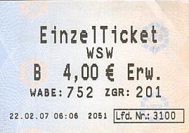 Communication of the city: Wuppertal (Niemcy) - ticket abverse. 