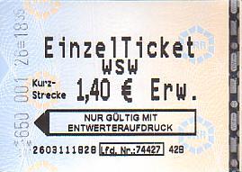 Communication of the city: Wuppertal (Niemcy) - ticket abverse
