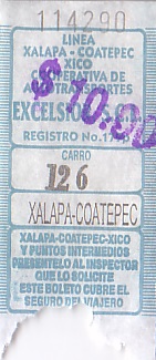 Communication of the city: Xalapa-Enríquez (Meksyk) - ticket abverse. <IMG SRC=img_upload/_przebitka.png alt="przebitka">
