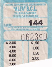 Communication of the city: Xalapa-Enríquez (Meksyk) - ticket abverse. <IMG SRC=img_upload/_0wymiana2.png>