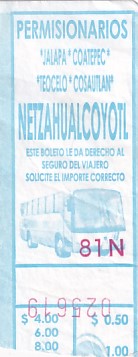 Communication of the city: Xalapa-Enríquez (Meksyk) - ticket abverse. <IMG SRC=img_upload/_0blad.png alt="błąd"> numerator do góry nogami