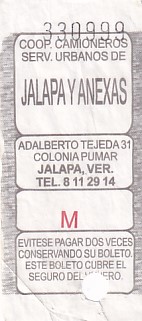 Communication of the city: Xalapa-Enríquez (Meksyk) - ticket abverse. 