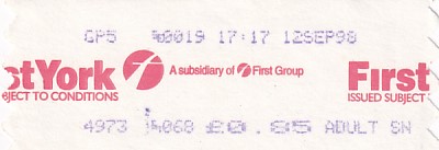 Communication of the city: York (Wielka Brytania) - ticket abverse.