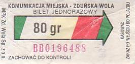 Communication of the city: Zduńska Wola (Polska) - ticket abverse. 