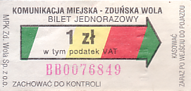 Communication of the city: Zduńska Wola (Polska) - ticket abverse. <IMG SRC=img_upload/_0ekstrymiana2.png>