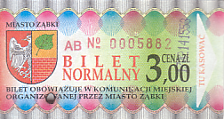 Communication of the city: Ząbki (Polska) - ticket abverse. 
