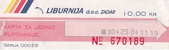 Communication of the city: Zadar (Chorwacja) - ticket abverse