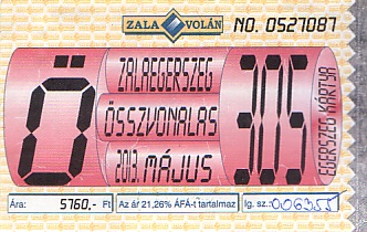 Communication of the city: Zalaegerszeg (Węgry) - ticket abverse