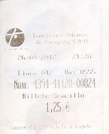Communication of the city: Zaragoza (Hiszpania) - ticket abverse. 