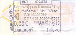 Communication of the city: Žilina (Słowacja) - ticket abverse