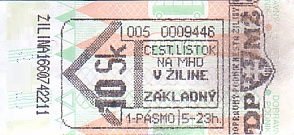 Communication of the city: Žilina (Słowacja) - ticket abverse
