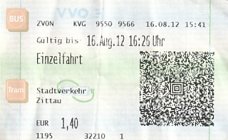 Communication of the city: Zittau (Niemcy) - ticket abverse