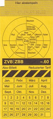 Communication of the city: Zug (Szwajcaria) - ticket abverse