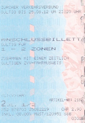 Communication of the city: Zürich (Szwajcaria) - ticket abverse. 