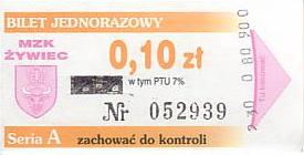 Communication of the city: Żywiec (Polska) - ticket abverse. <IMG SRC=img_upload/_0wymiana2.png>