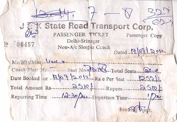 Communication of the city: (Jammu & Kashmir) (Indie) - ticket abverse