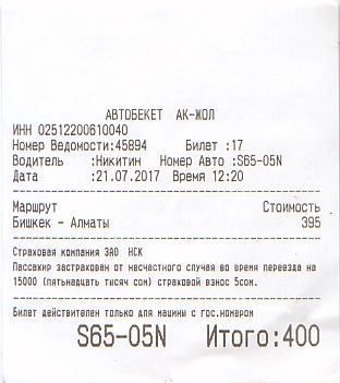 Communication of the city: (międzymiastowe) (Kazachstan) - ticket abverse