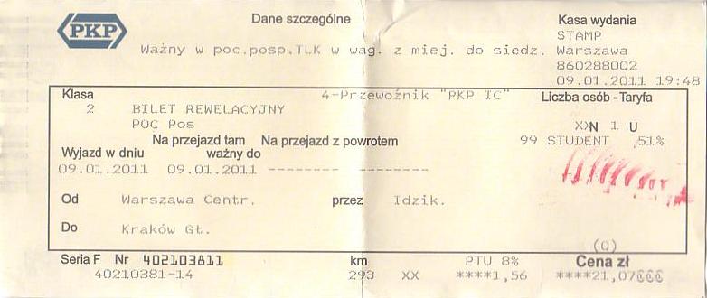 Communication of the city: (kolejowe) (Polska) - ticket abverse