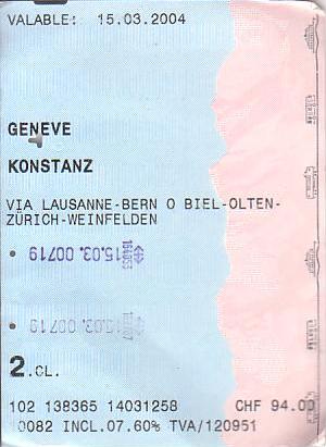 Communication of the city: (kolejowe) (Szwajcaria) - ticket abverse. 