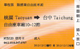 Communication of the city: (kolejowe Tajwan) (<i>Tajwan</i>) - ticket abverse. Taiwan High Speed Rail