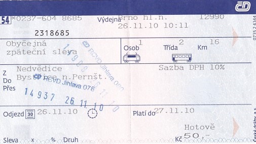 Communication of the city: (kolejowe) (Czechy) - ticket abverse