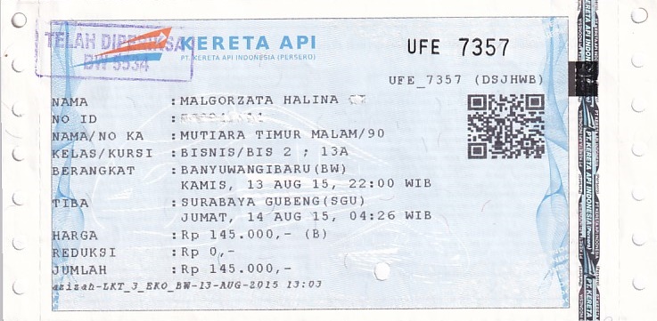 Communication of the city: (kolejowe) (Indonezja) - ticket abverse