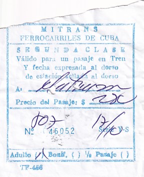 Communication of the city: (kolejowe) (Kuba) - ticket abverse. 