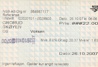 Communication of the city: (kolejowe) (Norwegia) - ticket abverse. 