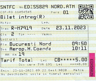 Communication of the city: (kolejowe) (Rumunia) - ticket abverse. 