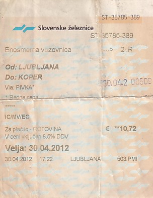 Communication of the city: (kolejowe) (Słowenia) - ticket abverse. 