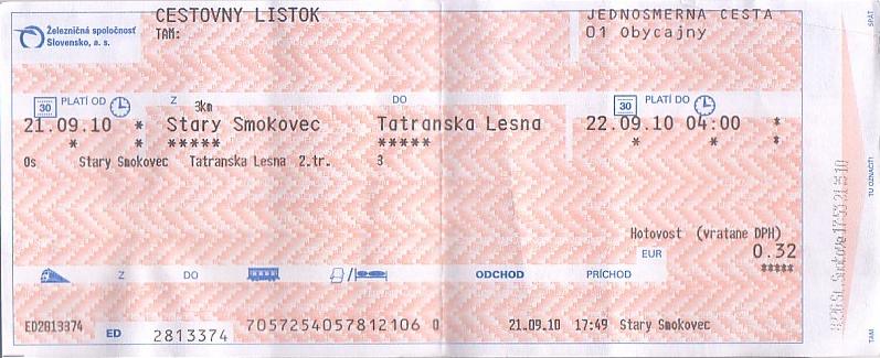 Communication of the city: (kolejowe) (Słowacja) - ticket abverse. 