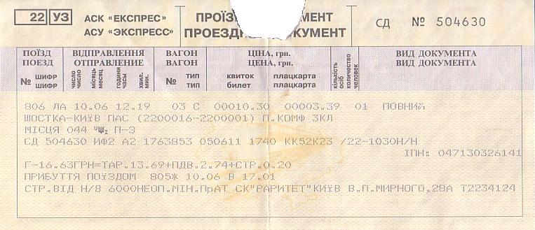 Communication of the city: (kolejowe) (Ukraina) - ticket abverse