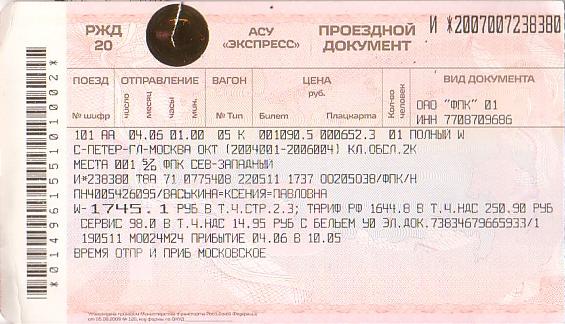 Communication of the city: (kolejowe) (Rosja) - ticket abverse. 