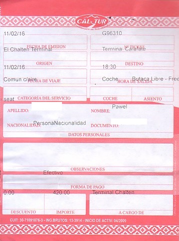 Communication of the city: (międzymiastowe ARG) (Argentyna) - ticket abverse. bilet międzymiastowy
z El Chalten do El Calafate
<IMG SRC=img_upload/_0wymiana2.png>