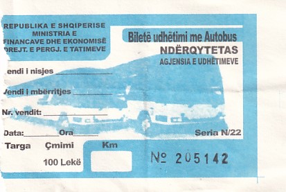 Communication of the city: (międzymiastowe ALB) (Albania) - ticket abverse