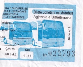 Communication of the city: (międzymiastowe ALB) (Albania) - ticket abverse. 