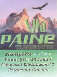 Communication of the city: (międzymiastowe CL) (Chile) - ticket abverse. bilet międzymiastowy w dwie strony
z Puerto Natales do PN Torres del Paine
<IMG SRC=img_upload/_0ekstrymiana2.png>