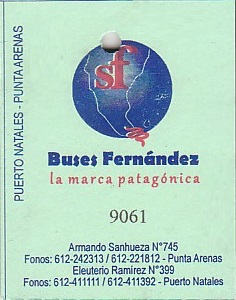 Communication of the city: (międzymiastowe CL) (Chile) - ticket abverse. bilet międzymiastowy
z Puerto Natales do Punta Arenas