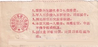 Communication of the city: (międzymiastowe) (Chiny) - ticket reverse